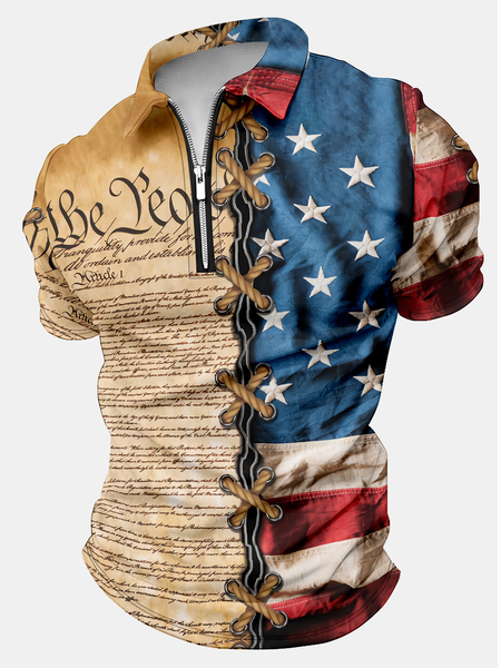 Men's Regular Fit Casual Polo Collar America Flag Polo Shirt, T-shirts, Lilicloth.com