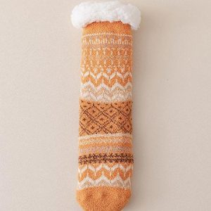 Ethnic Pattern Thick Warm Fleece Sherpa Blended Floor Socks, Socks, color:Orange|size:One-size, JustFashionNow