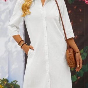 Cotton And Linen Loose Linen Plain Dress, Dresses, color:Blue|size:XXL, JustFashionNow