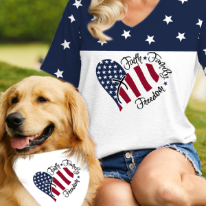 Women's America Flag Casual Loose Matching T-Shirt, color:Purplish blue|size:3XL, Lilicloth.com