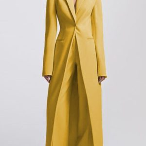 Urban Plain Regular Fit Blazer, Blazers, color:Yellow|size:XXL, Stylewe