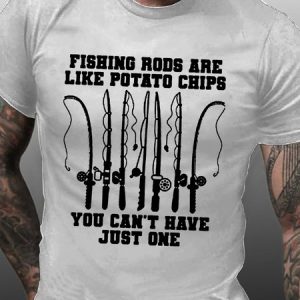 Men's Fishing Rods Are Like Potato Chips You Can't Have Just One Casual Crew Neck T-Shirt, T-shirts, Lilicloth.com