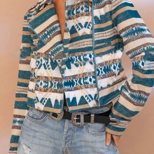 Shawl Collar Long Sleeve Ethnic Regular Loose Jacket For Women, Jackets, color:Blue|size:XL, Noracora