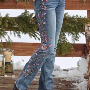 Casual Floral Denim Jeans, Jeans, color:Light Blue|size:XXL, JustFashionNow