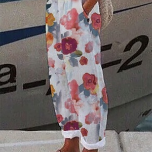 Plus Size Floral Casual Loose Casual Pants, Pants, color:Multicolor|size:4X, JustFashionNow