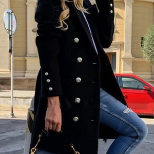 Lapel Collar Long Sleeve Plain Thicken Micro-Elasticity Loose Coat For Women, Coats, color:Black|size:3XL, Noracora