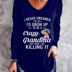 Letters Long Sleeve V Neck Casual Tunic T-Shirt, T-Shirts, color:Blue|size:XXL, JustFashionNow