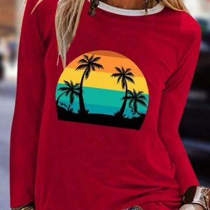 Vacation Crew Neck Printing T-Shirt, T-Shirts, color:Red|size:3XL, JustFashionNow