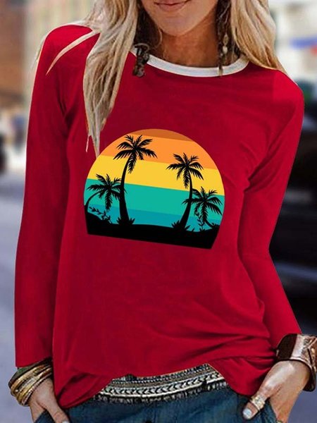 Vacation Crew Neck Printing T-Shirt, T-Shirts, color:Red|size:3XL, JustFashionNow