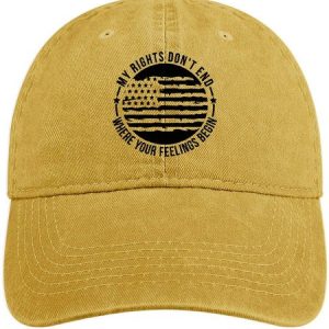 Men's /Women's My Rights Don‘T End Where Your Feelings Begin Funny Graphic Printing Regular Fit Adjustable Denim Hat, color:Yellow|size:One-size, Lilicloth.com