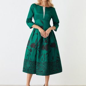 Elegant Floral Printed Three Quarter Midi Dress Wedding, Dresses, color:Blue|size:XXL, Stylewe
