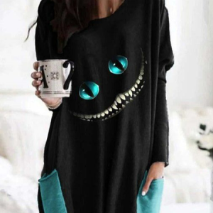 Regular Fit Crew Neck Casual Animal Dress, Dresses, color:Blue|size:XXL, JustFashionNow