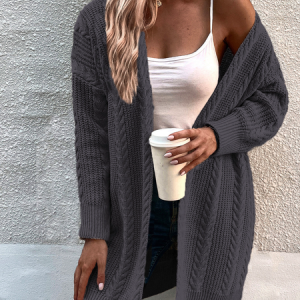 Casual Plain Knitted Cardigan, Cardigans, color:Deep Gray|size:L, Noracora