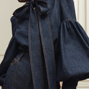 Lightweight Stand Collar Urban Loose Long sleeve Denim Blouse, Blouses and Shirts, color:Denim Blue|size:XXL, Stylewe