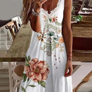 Casual Floral V Neck Dress, Dresses, color:White|size:3XL, JustFashionNow