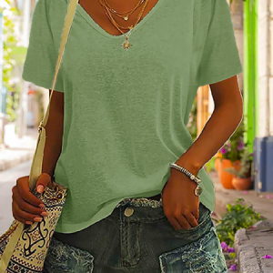 Casual Short Sleeve Plain T-Shirt, T-Shirts, color:Green|size:XS, JustFashionNow