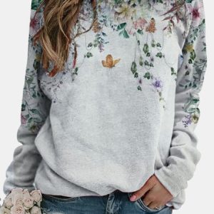 Casual Crew Neck Floral Sweatshirt, Hoodies & Sweatshirts, color:flower|size:5XL, Noracora