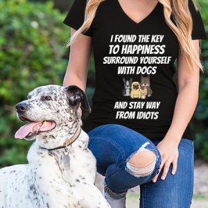 Lilicloth X Funnpaw Women's I Found The Key To Happiness Surround Yourself With Dogs And Stay Way From Idiots V Neck T-Shirt, color:Black|size:XXL, Lilicloth.com