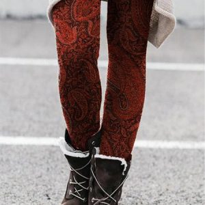 Vintage Warm Tight Legging, Leggings, color:Red|size:XXL, Noracora