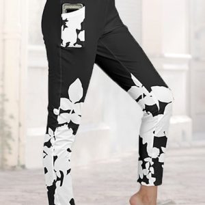 Casual Floral Loose Pants, Pants, color:Black|size:XXL, JustFashionNow