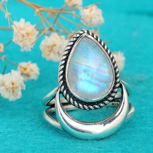 JFN  Vintage Ethnic Geometric Moonstone Ring, Rings, color:As Picture|size:10, JustFashionNow