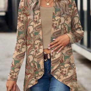 Ethnic Shawl Collar Knitted Kimono, Cardigans, color:Brown|size:XXL, JustFashionNow