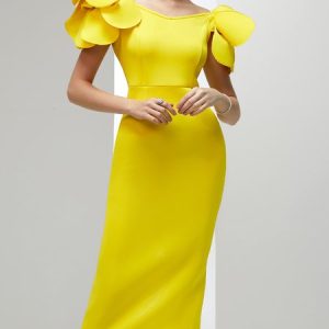 Elegant V Neck Regular Fit Party Dress, Midi Dresses, color:Yellow|size:XXL, Stylewe