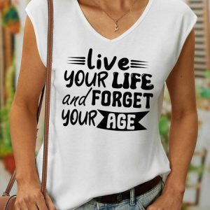 Lilicloth X Y Live Your Life And Forget You Age Women’s Text Letters Cotton Tank Top, color:White|size:3XL, Lilicloth.com