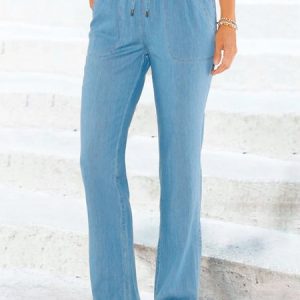 Casual Plain Loose Drawstring Jeans, Pants, color:Light Blue|size:XXL, JustFashionNow