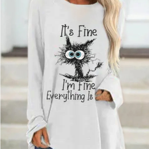 Animals Crew Neck Loosen Letter Long Sleeve Top, T-Shirts, color:White|size:XXL, JustFashionNow