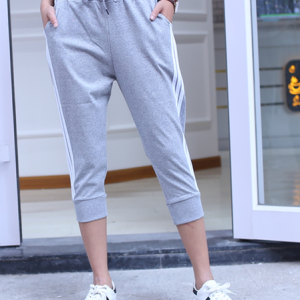 Striped Sports Sweatpants & Joggers, BOTTOM, color:Light Gray|size:3X, Noracora