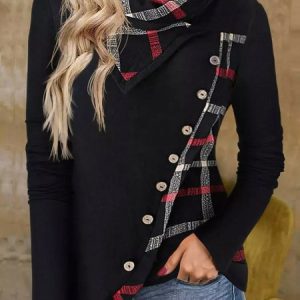 Casual Regular Fit Shawl Collar Top, Tops, color:Black|size:XXL, JustFashionNow