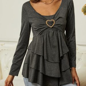 Plain Regular Fit Crew Neck Casual Top, T-Shirts, color:Pink|size:XXL, JustFashionNow