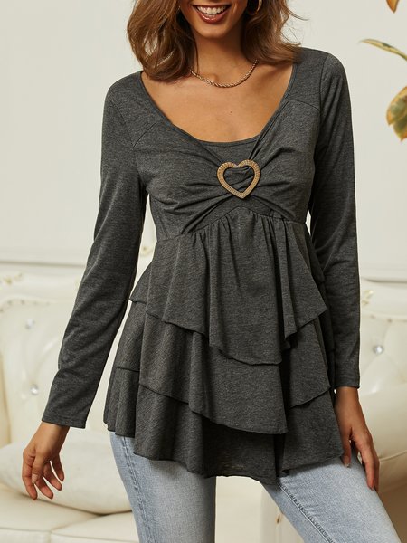 Plain Regular Fit Crew Neck Casual Top, T-Shirts, color:Pink|size:XXL, JustFashionNow