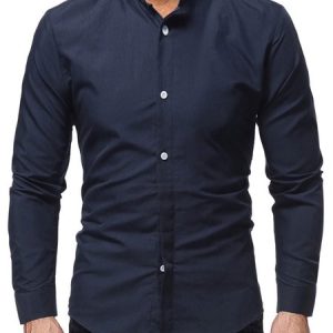 Shirt Collar Regular Sleeve Casual Tight Cotton-Blend Shirt, Shirts ＆ Blouse, color:Navyblue|size:3XL, JustFashionNow