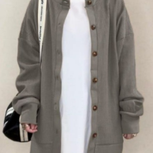 Casual Regular Fit Plain Crew Neck Jacket, Jackets, color:Coffee|size:XXL, JustFashionNow