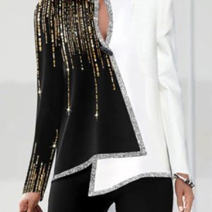 JFN Crew Neck Colorblock Sequins Party Top, Shirts & Blouses, color:White|size:3XL, JustFashionNow