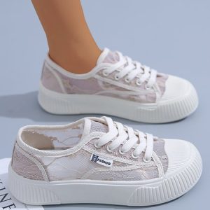 Airy Floral Lace Resort Flats, Sneakers, color:Khaki|size:40, JustFashionNow