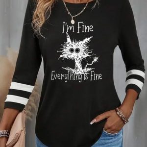 Casual Crew Neck Cartoon T-Shirt, T-Shirts, color:Black|size:XXL, JustFashionNow