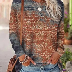Loose Crew Neck Casual Ethnic T-Shirt, color:Rust|size:XXL, Lilicloth.com