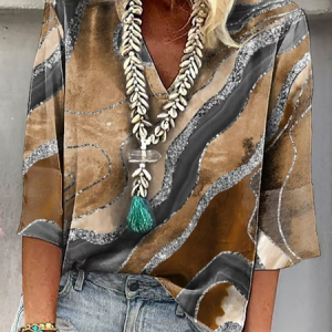 Casual V Neck Ombre Shirt, Shirts & Blouses, color:Brown|size:XXL, JustFashionNow