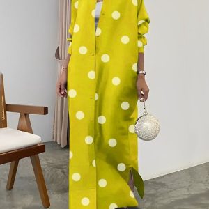 Regular Fit Urban Polka Dots Midi Dress With No Belt, Maxi Dresses, color:Yellow|size:XXL, Stylewe