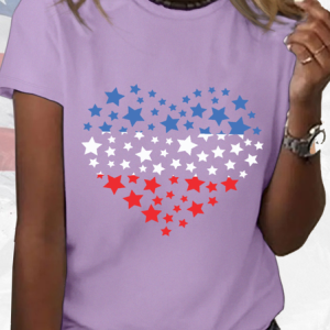 Women's Cotton Loose Heart 4th of July T-Shirt, color:Purple|size:3XL, Lilicloth.com