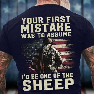 Men's Your First Mistake Was To Assume I'D Be One Of The Sheep Funny Graphic Printing Cotton Casual Text Letters T-Shirt, T-shirts, Lilicloth.com