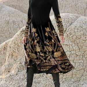V Neck Ethnic Boho Dress, Dresses, color:Black|size:XXL, JustFashionNow