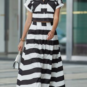 Regular Fit Striped Shirt Collar Short sleeve Urban Blouse, Blouses and Shirts, color:Stripe|size:XXL, Stylewe
