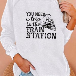 Vintage Text Letters Loose Sweatshirt, Sweatshirts & Hoodies, color:White|size:3XL, JustFashionNow