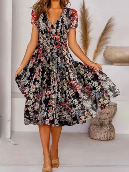 V Neck Loosen Casual Dress, Dresses, color:Black|size:XXL, JustFashionNow