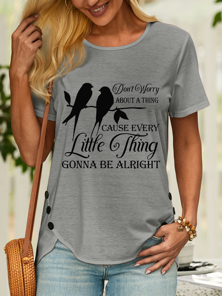 Lilicloth X Y Don’t Worry About A Thing Cause Every Little Thing Gonna Be Alright Women’s Casual T-Shirt, color:Gray|size:3XL, Lilicloth.com