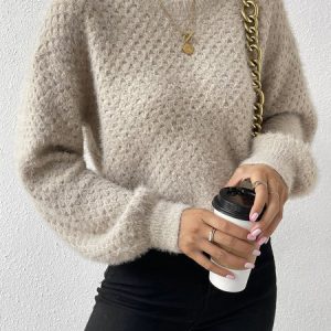 Plain Casual Wool/Knitting Regular Fit Sweater, Sweaters, color:Apricot|size:XXL, JustFashionNow